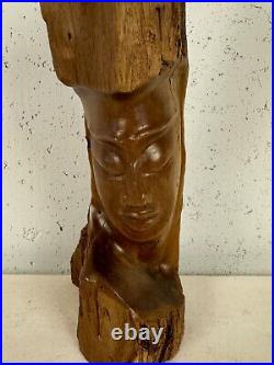 Vintage Wood Carved in Hawaii by Paul of Woman's Face Pemphis