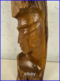 Vintage Wood Carved in Hawaii by Paul of Woman's Face Pemphis