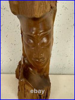 Vintage Wood Carved in Hawaii by Paul of Woman's Face Pemphis