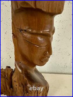 Vintage Wood Carved in Hawaii by Paul of Woman's Face Pemphis