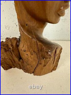 Vintage Wood Carved in Hawaii by Paul of Woman's Face Pemphis