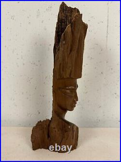 Vintage Wood Carved in Hawaii by Paul of Woman's Face Pemphis