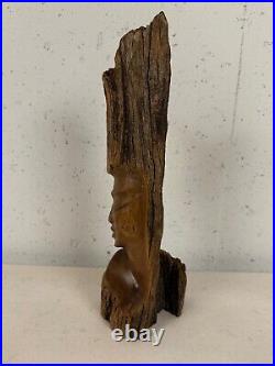 Vintage Wood Carved in Hawaii by Paul of Woman's Face Pemphis