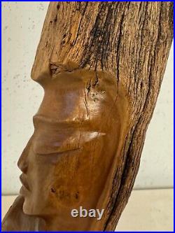 Vintage Wood Carved in Hawaii by Paul of Woman's Face Pemphis