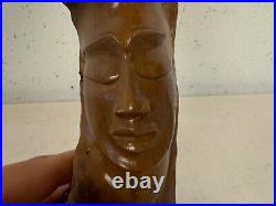 Vintage Wood Carved in Hawaii by Paul of Woman's Face Pemphis