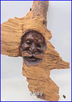 Vintage Wood Carving Figure Old Man Tree Spirit Face SAR folk art 21 (59)