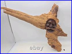 Vintage Wood Carving Figure Old Man Tree Spirit Face SAR folk art 21 (59)