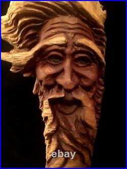 Vintage Wood Carving Gnome Wall Sculpture Art Signed