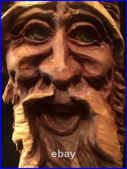 Vintage Wood Carving Gnome Wall Sculpture Art Signed