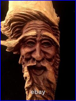 Vintage Wood Carving Gnome Wall Sculpture Art Signed