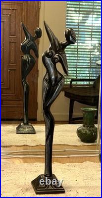 Vintage Wood Carving Sculpture 22 Inches Tall With Some Wear & Aging Unsigned