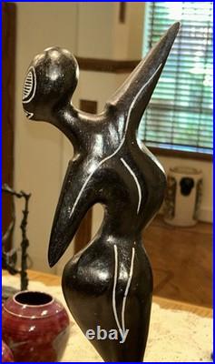 Vintage Wood Carving Sculpture 22 Inches Tall With Some Wear & Aging Unsigned
