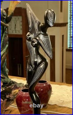 Vintage Wood Carving Sculpture 22 Inches Tall With Some Wear & Aging Unsigned