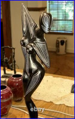 Vintage Wood Carving Sculpture 22 Inches Tall With Some Wear & Aging Unsigned