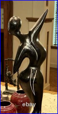 Vintage Wood Carving Sculpture 22 Inches Tall With Some Wear & Aging Unsigned