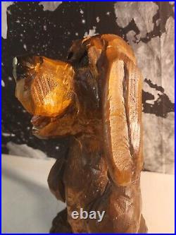 Vintage Wood Hand Carved Wooden Hound Dog Figure Sculpture FOLK ART Large 17in
