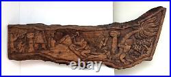 Vintage Wood Relief Carving Large Slab Of Islanders Wall Hanging 28 1/2 Inches