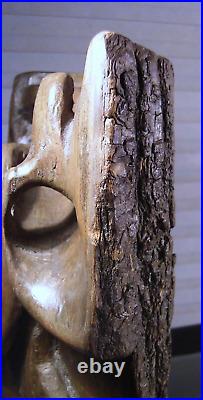 Vintage Wood Sculpture Abstract Art Figure Face