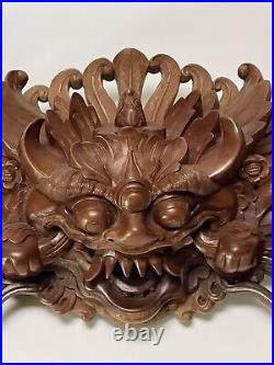 Vintage Wood Sculpture Carving Large Asian Bali Iconic Wall Hanging Statue 1960