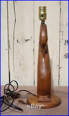 Vintage Wood Sculpture Hand Carved Long Neck Bird Table Lamp Works
