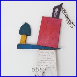 Vintage Wood Wall Art I Like Geography Sculpture Signed 1995 Story People