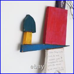 Vintage Wood Wall Art I Like Geography Sculpture Signed 1995 Story People