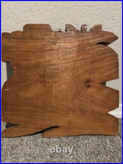 Vintage Wooden Wall Plaque Coconut Harvest 3D Hand Carved Relief Scene Rich Wood