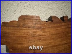 Vintage Wooden Wall Plaque Coconut Harvest 3D Hand Carved Relief Scene Rich Wood