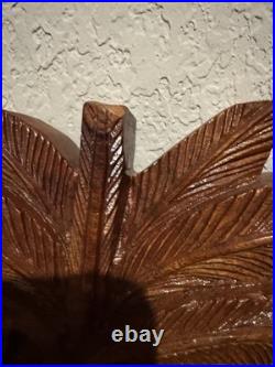 Vintage Wooden Wall Plaque Coconut Harvest 3D Hand Carved Relief Scene Rich Wood