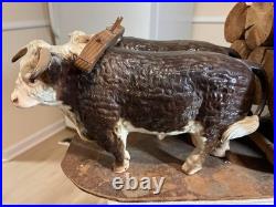Vintage Yoked Oxen Pulling Logs Folk Art Hand Carved Claude Anible Very Nice
