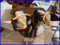 Vintage Yoked Oxen Pulling Logs Folk Art Hand Carved Claude Anible Very Nice