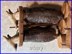 Vintage Yoked Oxen Pulling Logs Folk Art Hand Carved Claude Anible Very Nice