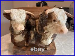 Vintage Yoked Oxen Pulling Logs Folk Art Hand Carved Claude Anible Very Nice