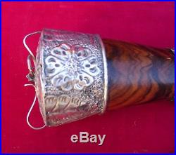 Vintage/antique figa hand carved sculpture large wood silver brass metal