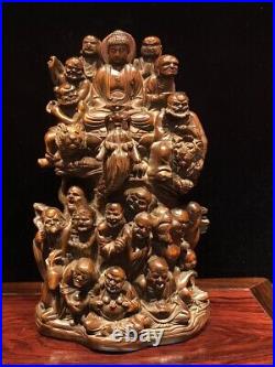 Vintage antique wooden buddha statue wood carved Arhat 18 Buddhist saints Decor