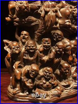 Vintage antique wooden buddha statue wood carved Arhat 18 Buddhist saints Decor