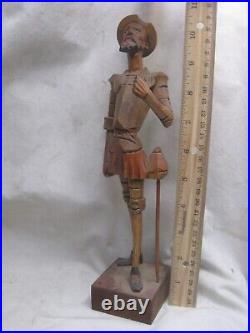 Vintage carved wood Don Quixote statue detailed wooden carving figure No lance