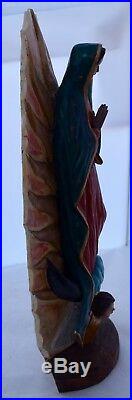 Vintage fine Our Lady of Guadalupe Folk Art church Wood carving Sculpture statue