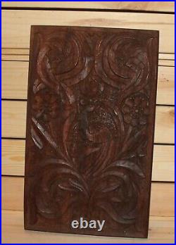 Vintage floral hand carving wood wall hanging plaque