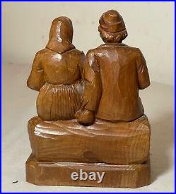 Vintage hand carved German wood elder man lady reading sculpture statue figure