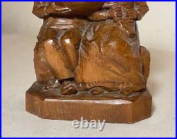 Vintage hand carved German wood elder man lady reading sculpture statue figure