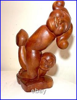 Vintage hand carved Modernist contemporary wood figural sculpture statue art