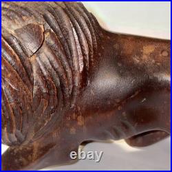 Vintage hand carved lion roaring showing teeth, very light wood. Late 60's-70's