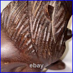 Vintage hand carved lion roaring showing teeth, very light wood. Late 60's-70's