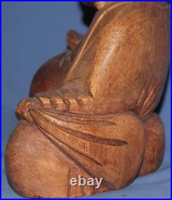 Vintage hand carved wood laughing Buddha Budai statuette
