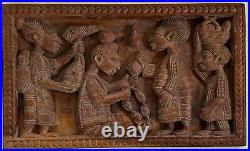 Vintage hand carved wood wall Decor 3D panel the Villager Trades 18x10.5