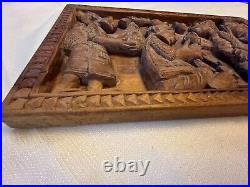 Vintage hand carved wood wall Decor 3D panel the Villager Trades 18x10.5