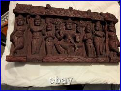 Vintage hand carved wooden Indian sculpture, rare, traditional. 18x10x2 inches