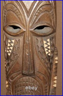 Vintage hand carving folk wood wall hanging mask