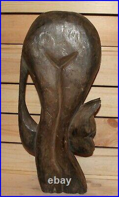 Vintage hand carving wood abstract cat statuette